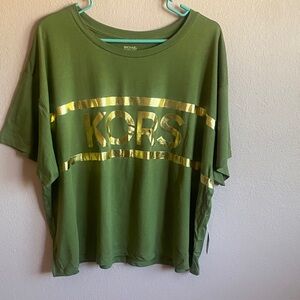 Michael Kors Olive Green Tee with Metallic Gold Accents